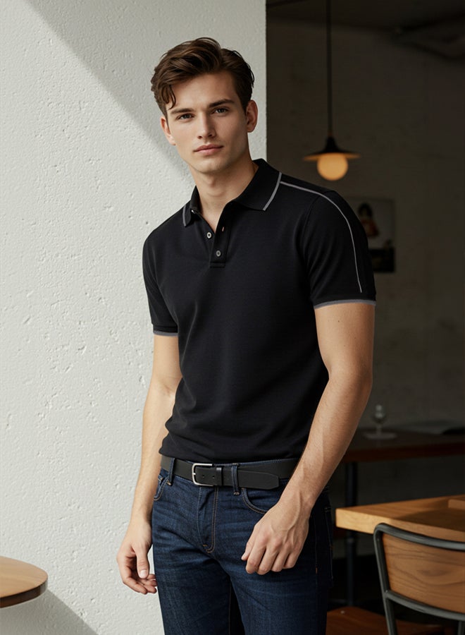 Trendyol Man Black Regular Cut Piping % Cotton Polo Neck T-shirt - Image 1
