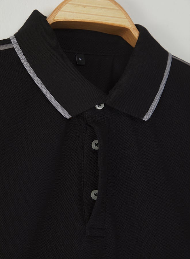 Trendyol Man Black Regular Cut Piping % Cotton Polo Neck T-shirt - Image 3