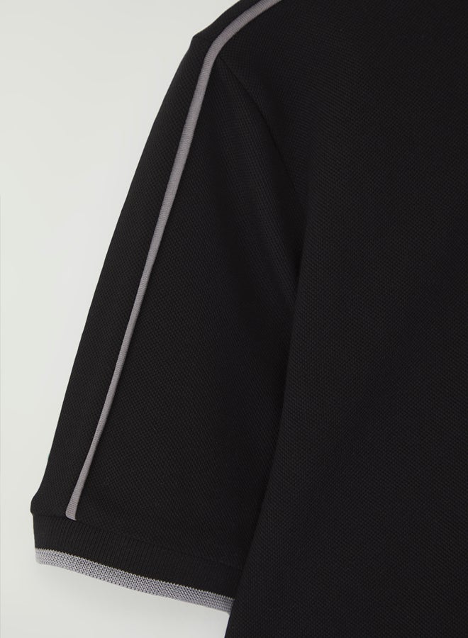 Trendyol Man Black Regular Cut Piping % Cotton Polo Neck T-shirt - Image 4