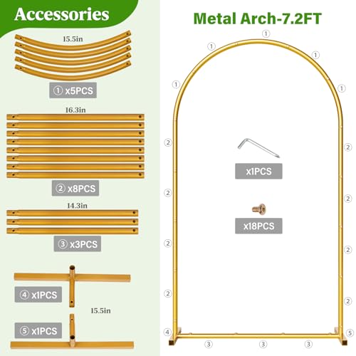 CludPark Metal Arch Backdrop Stand Wedding Arch frame Set of 2 (7.2FT,6FT) Gold Balloon Backdrop Arch Stand for Wedding Ceremony Birthday Party Baby Shower Graduation Ceremony Decoration - Image 3