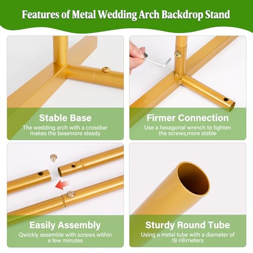 CludPark Metal Arch Backdrop Stand Wedding Arch frame Set of 2 (7.2FT,6FT) Gold Balloon Backdrop Arch Stand for Wedding Ceremony Birthday Party Baby Shower Graduation Ceremony Decoration - Image 5