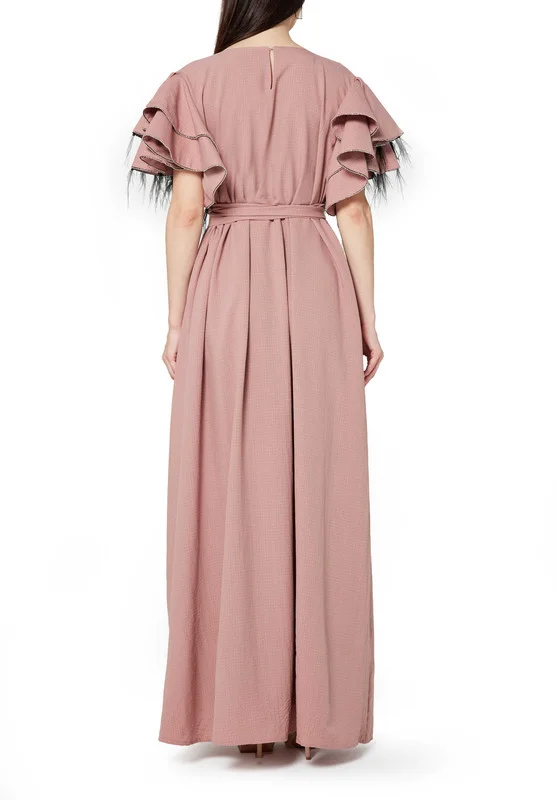 Amri Tiered Feather Sleeve A-Line Dress