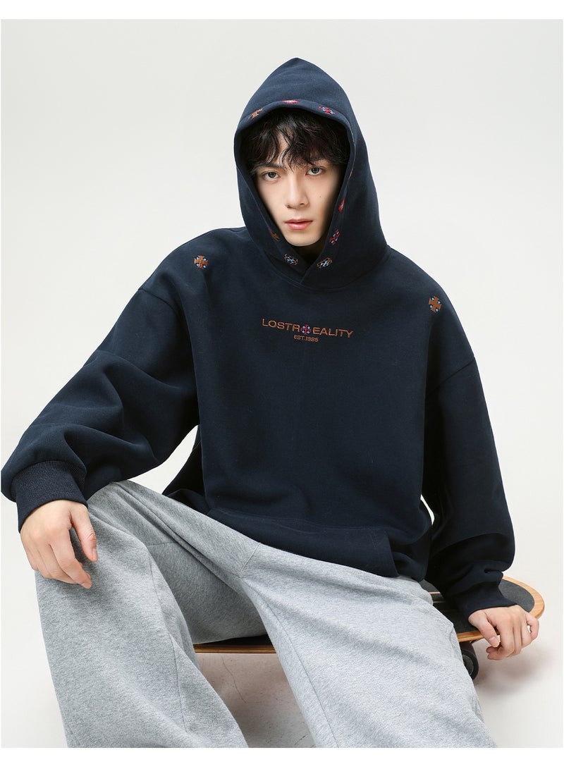 NIBEMINENT Trendy Cotton Hoodies & Sweatshirts for Men Autumn  Loose Embroidered Pattern Hoodie Spring Long-sleeved Top - Image 2