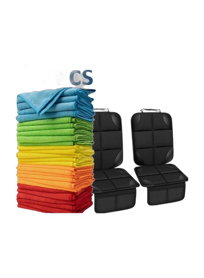 Set of 20 Microfiber Cleaning Cloths for Car and Kitchen, Multicolor 30x30cm & Car Seat Protector Cover, Waterproof Leather Car Seat Pad,2 Pack, Anti-slip Car Seat Cover with 2 Storage Pockets, Durable Scratchproof, Car Seat Protector for Baby and Pet, UniversalBundle - Image 1
