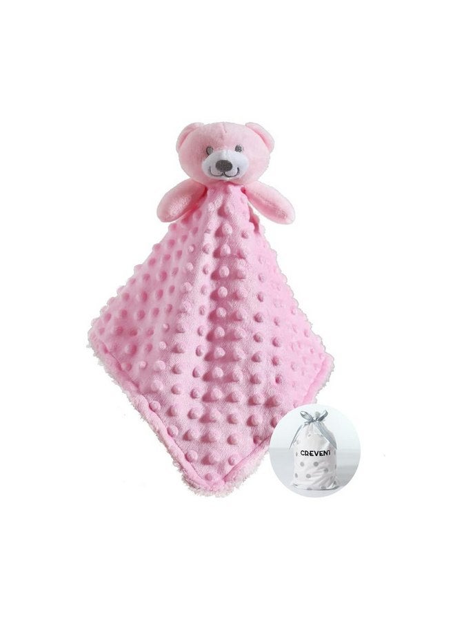 CREVENT Baby Comforting Security Blanket Lovey for Newborn Baby Girls Infants, Minky Dot Front + Sherpa Backing with Animal Face (Pink Bear) - Image 1