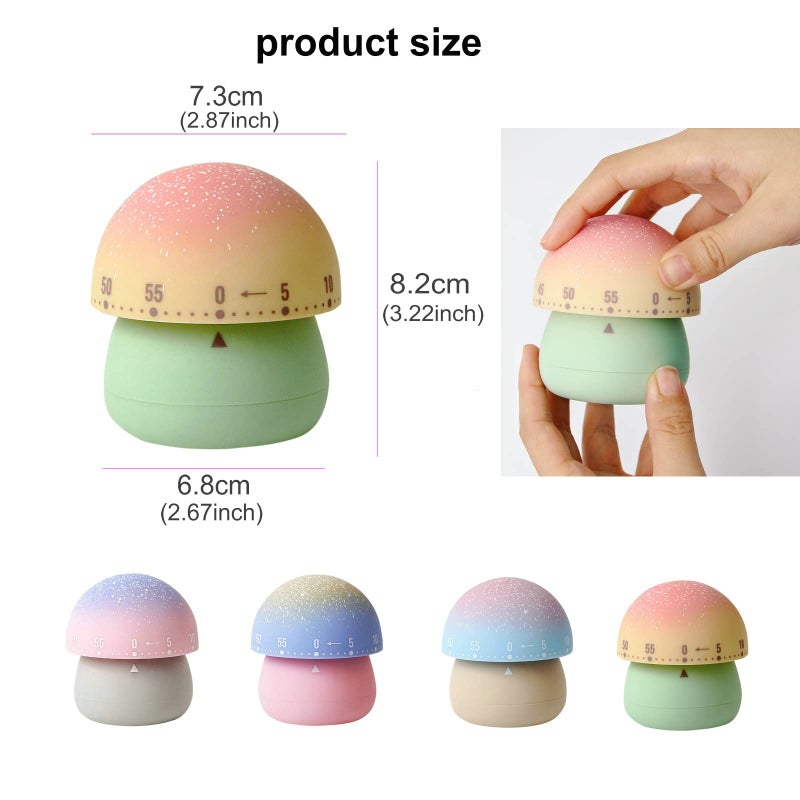 NUOSWEK Mechanical Kitchen Timer, Cute Mushroom Timer for Kids, Wind Up 60 Minutes Manual Countdown Timer for Classroom, Home, Study and Cooking (Pink Base) - Image 2