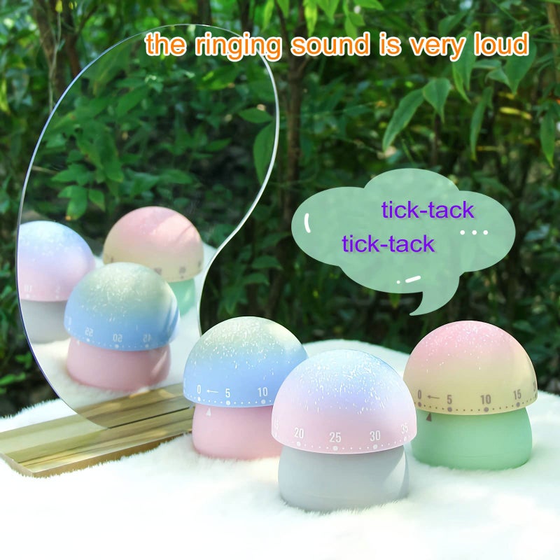 NUOSWEK Mechanical Kitchen Timer, Cute Mushroom Timer for Kids, Wind Up 60 Minutes Manual Countdown Timer for Classroom, Home, Study and Cooking (Pink Base) - Image 4