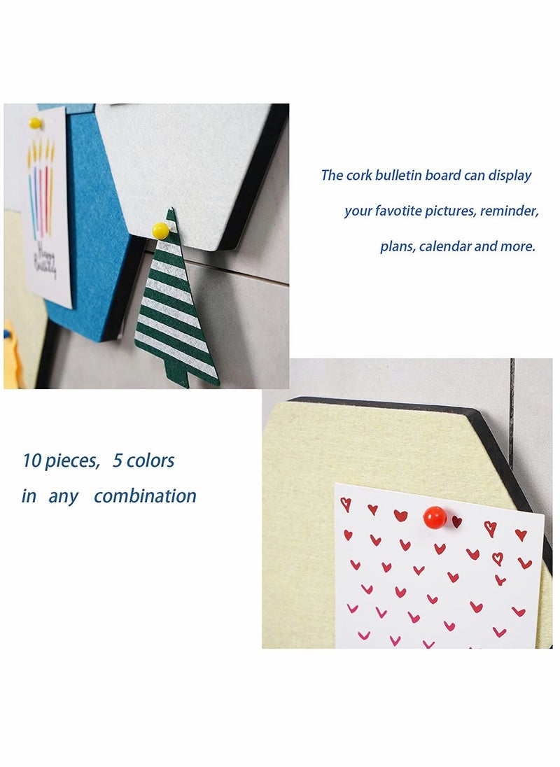 SYOSI - Self Adhesive Bulletin Boards 10Pcs 15cm Hexagon Self Adhesive Felt Board Tiles with Push Pins Hexagon Bulletin Board for Walls Felt Cork Pin Board for Pictures Photos Memos - Image 1