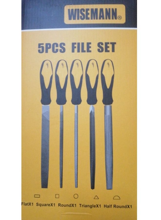 Wisemann 5PC 8" STEEL FILE HALF ROUND,HAND,TRIANGLE,SQUARE,ROUND WITH HANDLE G - Image 2
