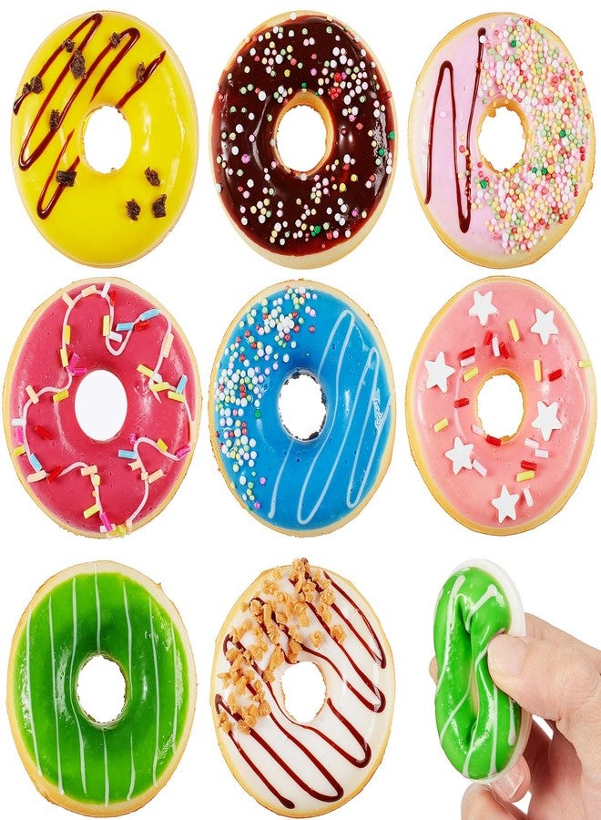 Chalyna 8 Pcs Small Donut Stress Ball, 1. 78" Squeeze Fake Doughnut Slow Rising Stress Relief Models Fake Food Cakes Desserts Donut Decorations for New Years Party Supplies Favors(Stylish) - Image 1