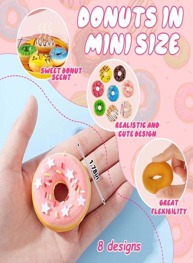 Chalyna 8 Pcs Small Donut Stress Ball, 1. 78" Squeeze Fake Doughnut Slow Rising Stress Relief Models Fake Food Cakes Desserts Donut Decorations for New Years Party Supplies Favors(Stylish) - Image 2