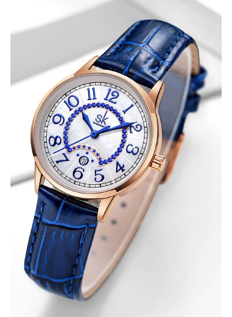 shengke Classic Easy Read Watch for Women with Genuine Leather Band Ladies Calendar Watch - Image 2