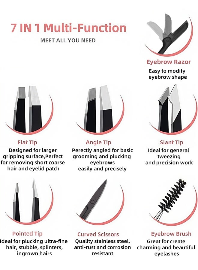 Generic 7-Piece Premium Stainless Steel Tweezer Kit - Precision Tools for Eyebrows & Skin Care | Salon-Grade with Travel Case (Black)  - Image 1