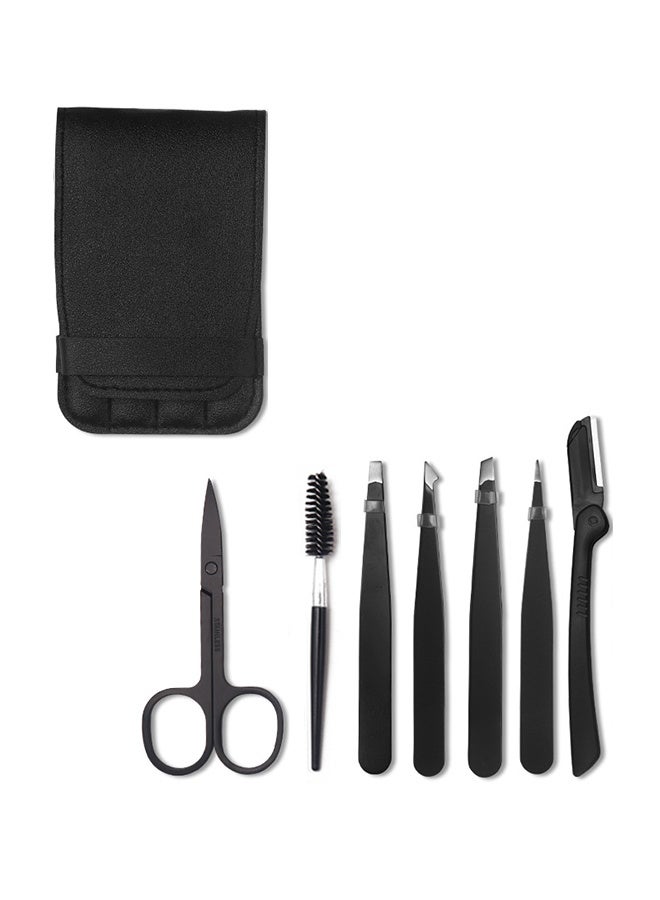 Generic 7-Piece Premium Stainless Steel Tweezer Kit - Precision Tools for Eyebrows & Skin Care | Salon-Grade with Travel Case (Black)  - Image 2