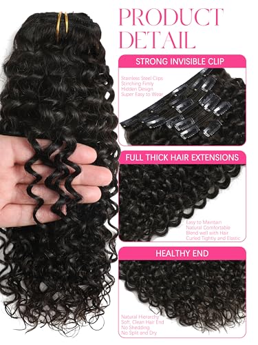 Lacer Curly Clip in Human Hair Extensions Jerry Curly 3B 3C Real Hair Clip in Extensions For Black Women Natural Color 100% Brazilian African American Hair Extension (18 inch, Jerry Curly #1B) - Image 2