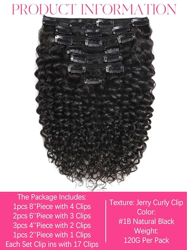 Lacer Curly Clip in Human Hair Extensions Jerry Curly 3B 3C Real Hair Clip in Extensions For Black Women Natural Color 100% Brazilian African American Hair Extension (18 inch, Jerry Curly #1B) - Image 3