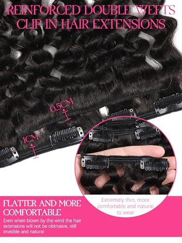 Lacer Curly Clip in Human Hair Extensions Jerry Curly 3B 3C Real Hair Clip in Extensions For Black Women Natural Color 100% Brazilian African American Hair Extension (18 inch, Jerry Curly #1B) - Image 4