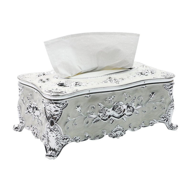 Geesatis Tissue Box Cover Rectangle Tissue Box Holder Rectangular Napkin Facial Tissues Holder for Bathroom Toilet Bedroom Living Room Table Desk Office Dresser 1 Pcs Silver 9x5x37