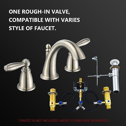 Tearel Rough-In Valve with Drain Assembly, Compatible with Moen Widespread Bathroom Sink Faucet, 1/2-Inch IPS Connections, Brass Construction - Image 3