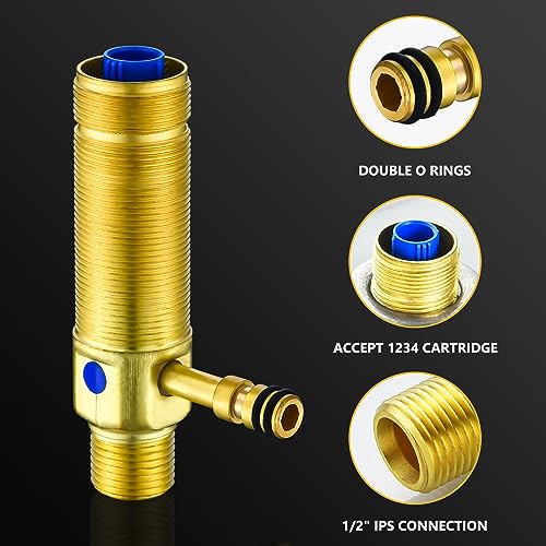 Tearel Rough-In Valve with Drain Assembly, Compatible with Moen Widespread Bathroom Sink Faucet, 1/2-Inch IPS Connections, Brass Construction - Image 4