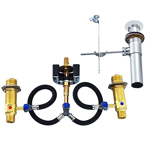Tearel Rough-In Valve with Drain Assembly, Compatible with Moen Widespread Bathroom Sink Faucet, 1/2-Inch IPS Connections, Brass Construction - Image 1