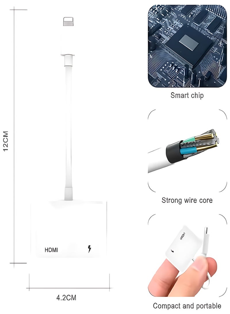 كلافون محول HDMI من iPhone إلى التلفزيون، محول صوت وصورة رقمي عالي الدقة 1080P من iPad إلى iPhone (لا يحتاج إلى مصدر طاقة)، ​​موصل شاشة لمزامنة الفيديو والصوت، متوافق مع iPhone 14/13/12/11/X/8/iPad/إلى شاشة عرض تلفزيونية عالية الدقة - Image 3