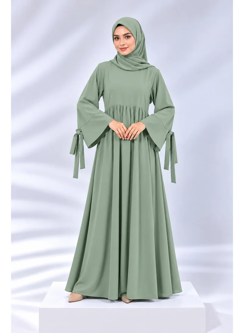 Ophelia Refka Crew Neck Tie-Cuff Detail Modest Casual Maxi Dress with Matching Hijab