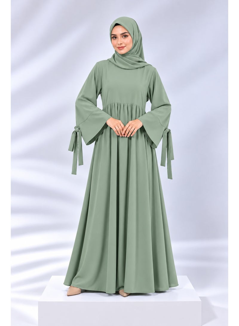 Ophelia Refka Crew Neck Tie-Cuff Detail Modest Casual Maxi Dress with Matching Hijab - Image 1