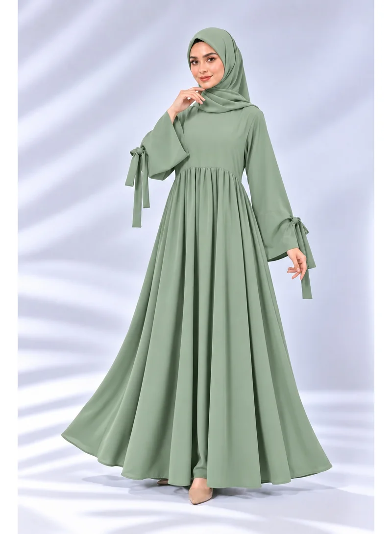 Ophelia Refka Crew Neck Tie-Cuff Detail Modest Casual Maxi Dress with Matching Hijab