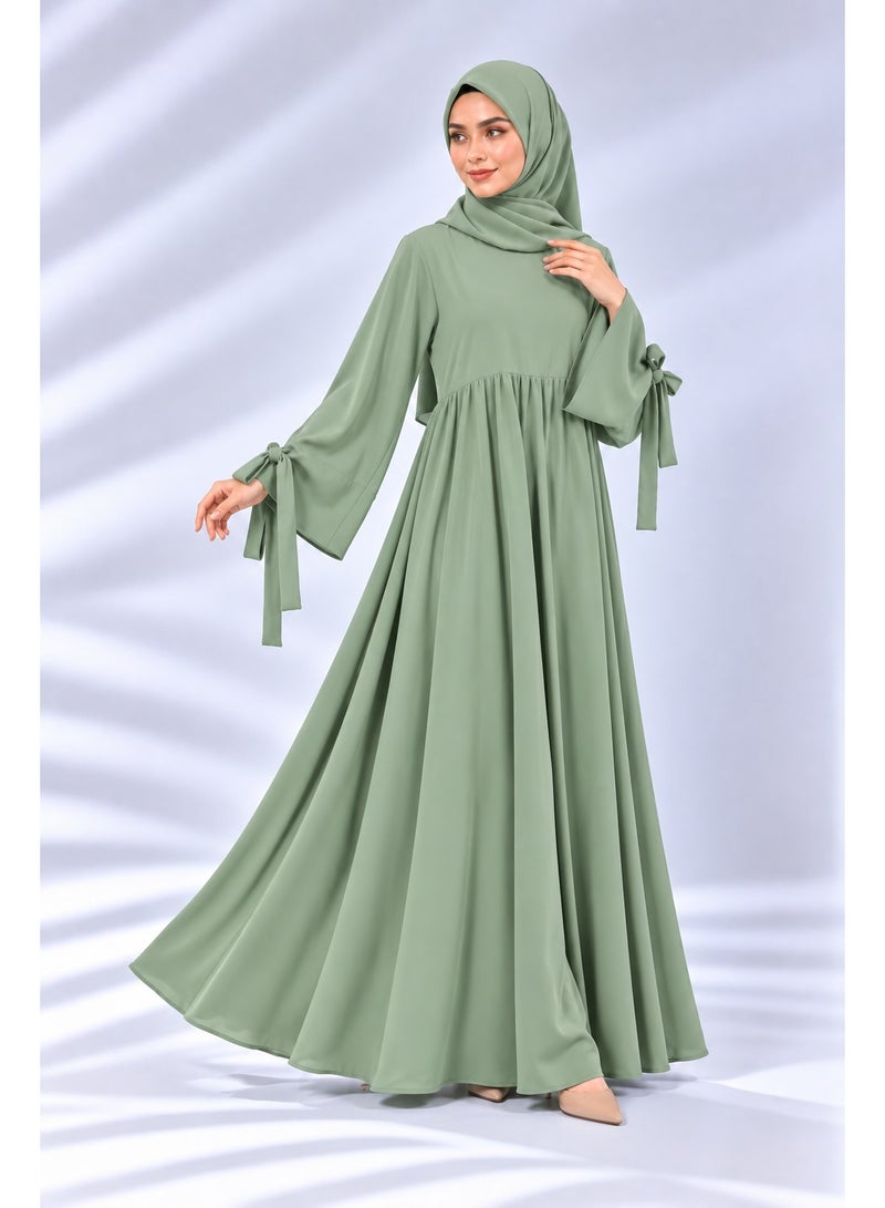 Ophelia Refka Crew Neck Tie-Cuff Detail Modest Casual Maxi Dress with Matching Hijab - Image 4