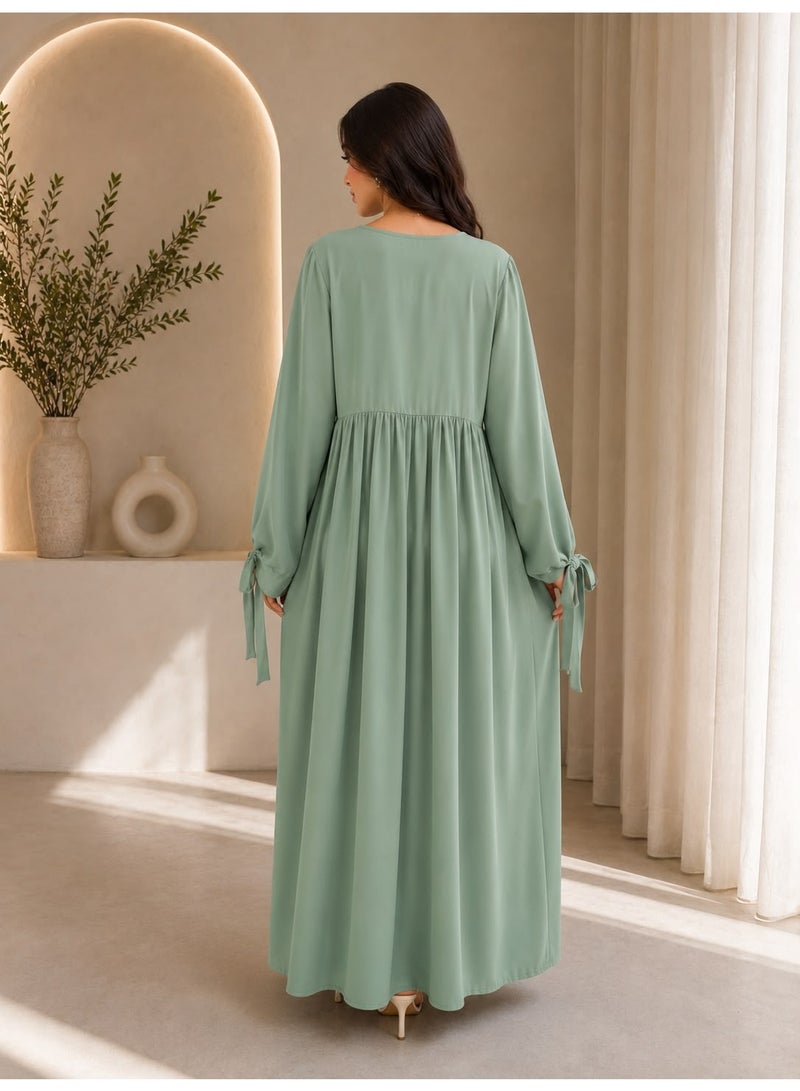 Ophelia Refka Crew Neck Tie-Cuff Detail Modest Casual Maxi Dress with Matching Hijab - Image 3