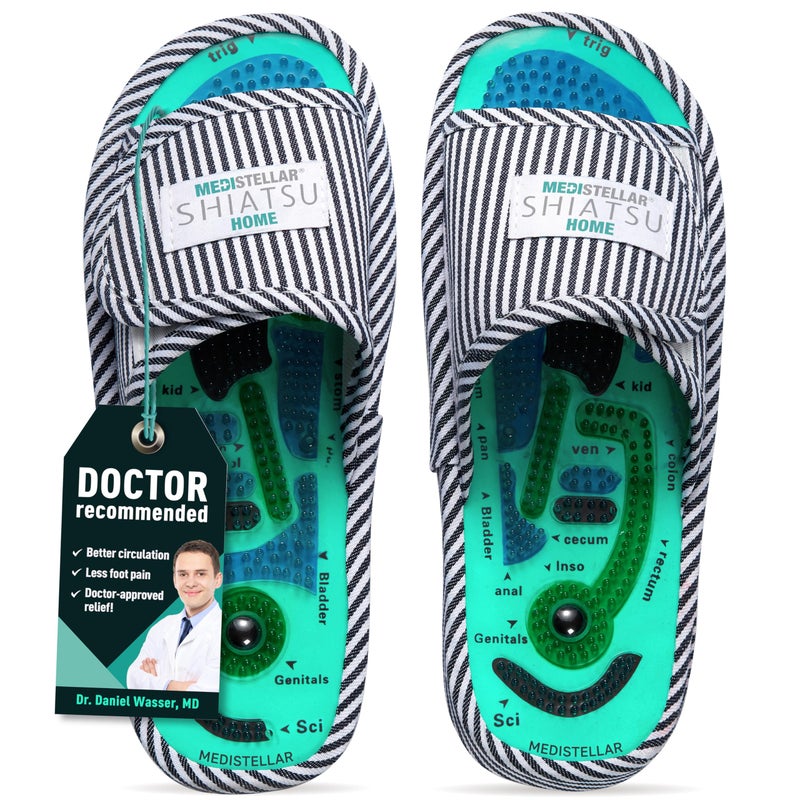 MEDISTELLAR Shiatsu Home Acupressure Massage Slippers for Plantar Fasciitis Acupuncture Foot Massager Pain Relief Muscle Relaxation
