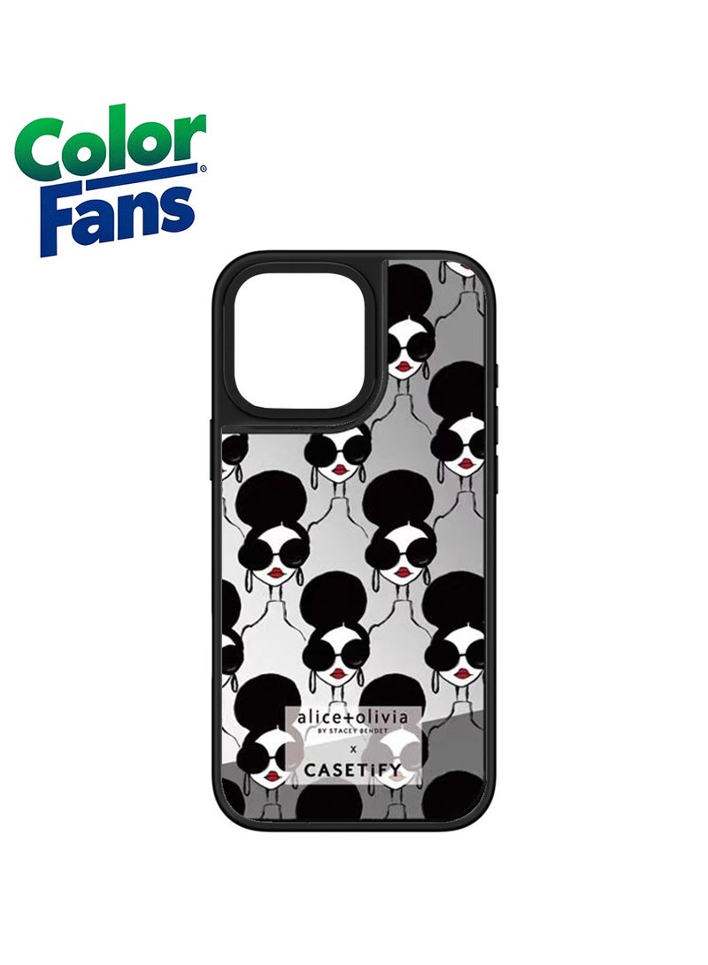 Color Fans iPhone 14 Pro Max Stylish Alice + Olivia Mirror Case  - Sleek Silver with Bold Accents
