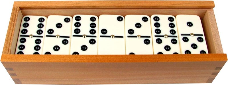 Dominoes Set- 28 Piece Double-Six Ivory Domino Tiles Set, Classic Numbers Table Game with Wooden Carrying/Storage Case (2-4 Players) - Image 1