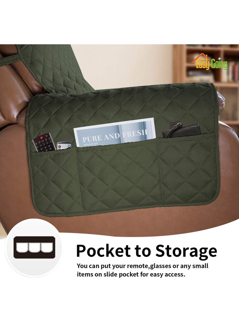 Easy-Going - Easy-Going Oversized Recliner Cover Reversible Couch Cover Sofa Cover for Living Room Water Resistant Furniture Protector with Elastic Straps for Pets Dog (Oversized Recliner, Army Green/Beige) - Image 1