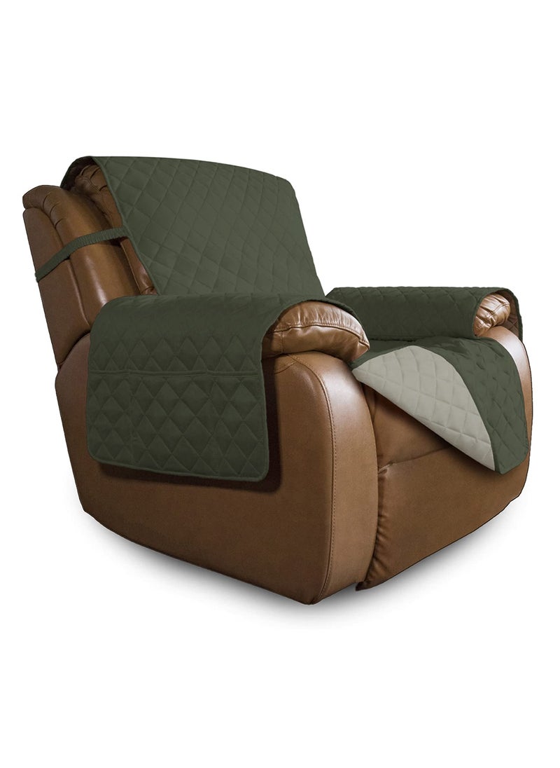 Easy-Going - Easy-Going Oversized Recliner Cover Reversible Couch Cover Sofa Cover for Living Room Water Resistant Furniture Protector with Elastic Straps for Pets Dog (Oversized Recliner, Army Green/Beige) - Image 1