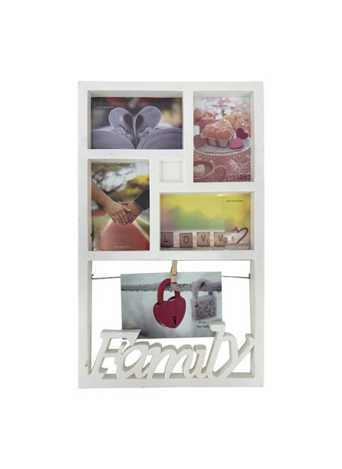 Decorhills Plastic Family Design Multi Pictures Collage Photo Frame with Wall Mount Display, White Frame for Displaying 6x4 Photos, Elegant Family-Themed Design for Home Décor and Memory Display, 1-Pc