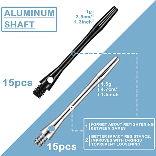 Skylety 30 قطعة من أعمدة السهام لسهام الفولاذ ذات الخيط المتوسط 2BA من سبائك الألومنيوم بطول 50 مم 53 مم مع حلقات مطاطية بديلة لملحقات السهام هاروز والرحلات (نمط عادي، أسود وفضي) - Image 3