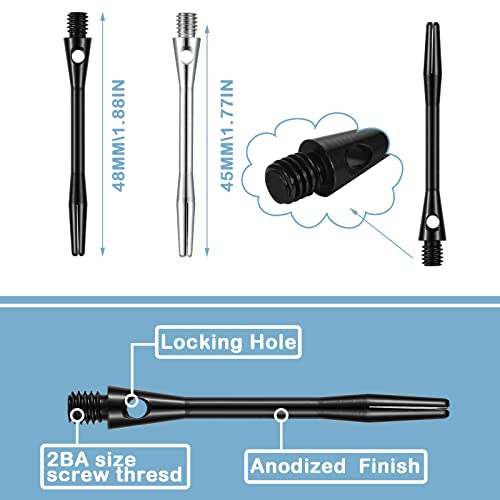 Skylety 30 قطعة من أعمدة السهام لسهام الفولاذ ذات الخيط المتوسط 2BA من سبائك الألومنيوم بطول 50 مم 53 مم مع حلقات مطاطية بديلة لملحقات السهام هاروز والرحلات (نمط عادي، أسود وفضي) - Image 2