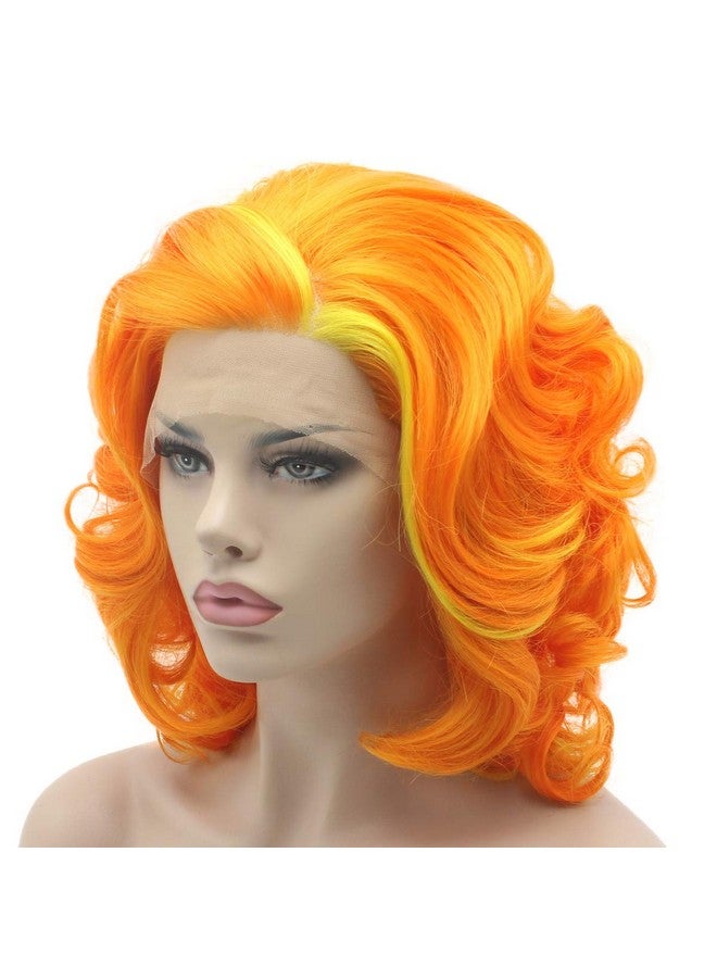 Lushy Short Two Tone Orange And Gloden Mix Wig Heat Friendly Heavy Density Synthetic Lace Front Wig - Image 4