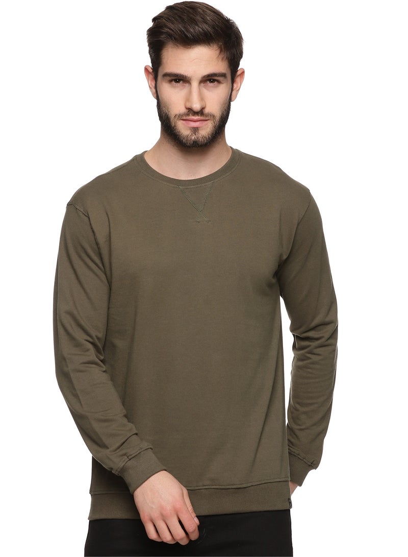 ملابس RSO سويت شيرت من القطن الفاخر بأكمام طويلة باللون الأخضر الزيتوني - Image 1