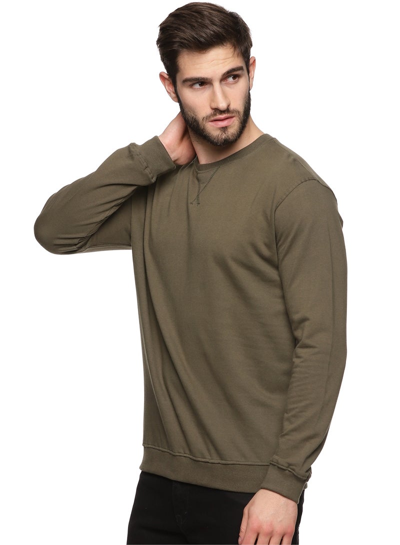 ملابس RSO سويت شيرت من القطن الفاخر بأكمام طويلة باللون الأخضر الزيتوني - Image 3