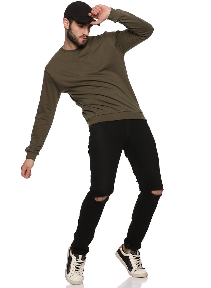 ملابس RSO سويت شيرت من القطن الفاخر بأكمام طويلة باللون الأخضر الزيتوني - Image 4