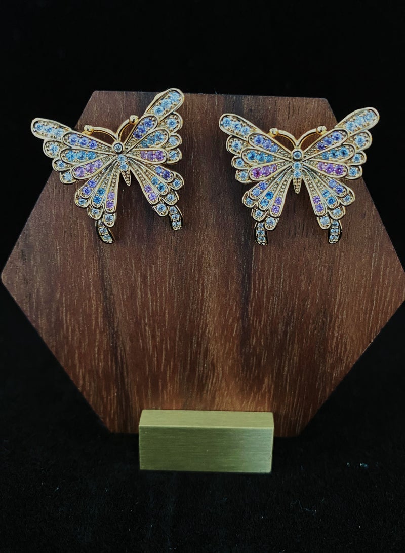 Hanaa 925 Sterling Silver Multi-Color Zirconia Butterfly Studs Earrings for Women and Girls Fashion Comes with a Gift Box Everyday Jewelry  - Image 2