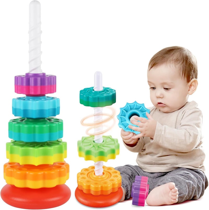 STOFFIER GARTEN Baby Spinning Stacking Toys for Toddlers 1-3, Rainbow Ring Stacker Montessori Toys for Babies 6-12 Months, 1 2 3 One Year Old Girl Boy Christmas Birthday Gift - Image 1