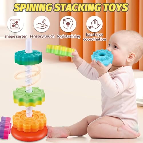 STOFFIER GARTEN Baby Spinning Stacking Toys for Toddlers 1-3, Rainbow Ring Stacker Montessori Toys for Babies 6-12 Months, 1 2 3 One Year Old Girl Boy Christmas Birthday Gift - Image 3