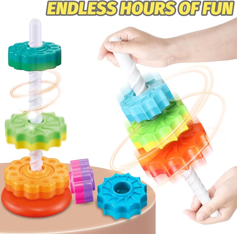STOFFIER GARTEN Baby Spinning Stacking Toys for Toddlers 1-3, Rainbow Ring Stacker Montessori Toys for Babies 6-12 Months, 1 2 3 One Year Old Girl Boy Christmas Birthday Gift - Image 2