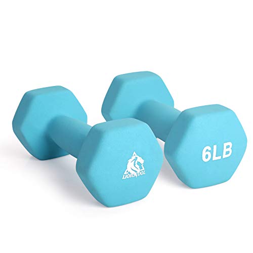 LIONSCOOL Neoprene Coated Dumbbell Weights (Skyblue 6lb Pair) - Image 1