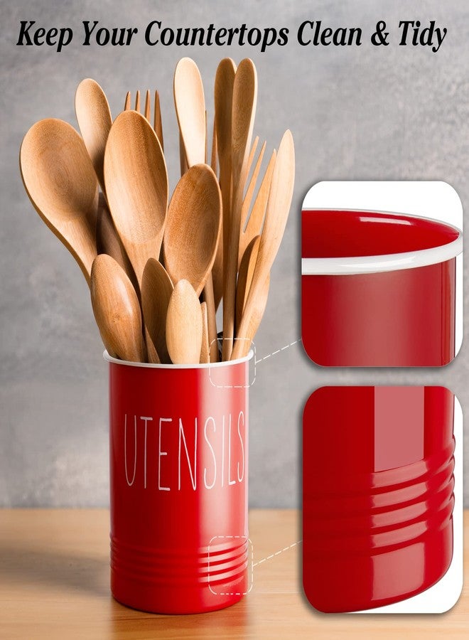 Bivvclaz Kitchen Utensil Holder - 6.7" Utensil Holder for Kitchen Counter - Cooking Utensil Crock with Cork Bottom - Red Kitchen Decor and Accessories - Countertop Utensil Storage Caddy Organizer - Image 4