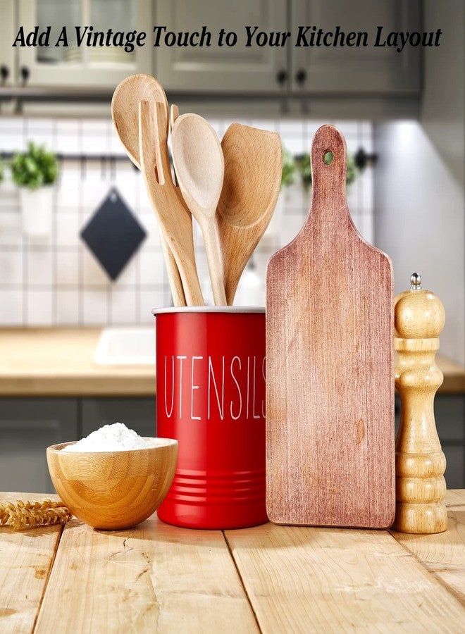 Bivvclaz Kitchen Utensil Holder - 6.7" Utensil Holder for Kitchen Counter - Cooking Utensil Crock with Cork Bottom - Red Kitchen Decor and Accessories - Countertop Utensil Storage Caddy Organizer - Image 5